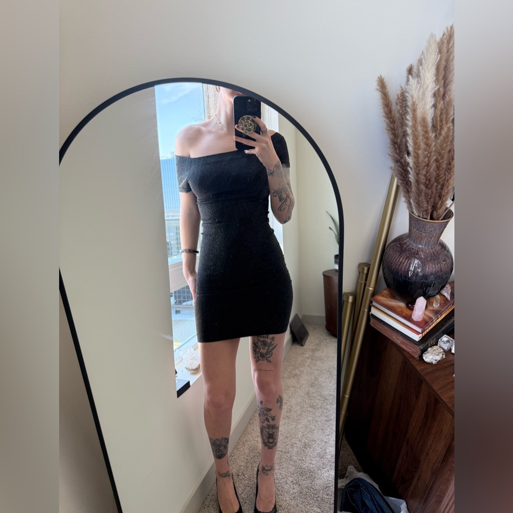 bebe Black One-Shoulder Dress